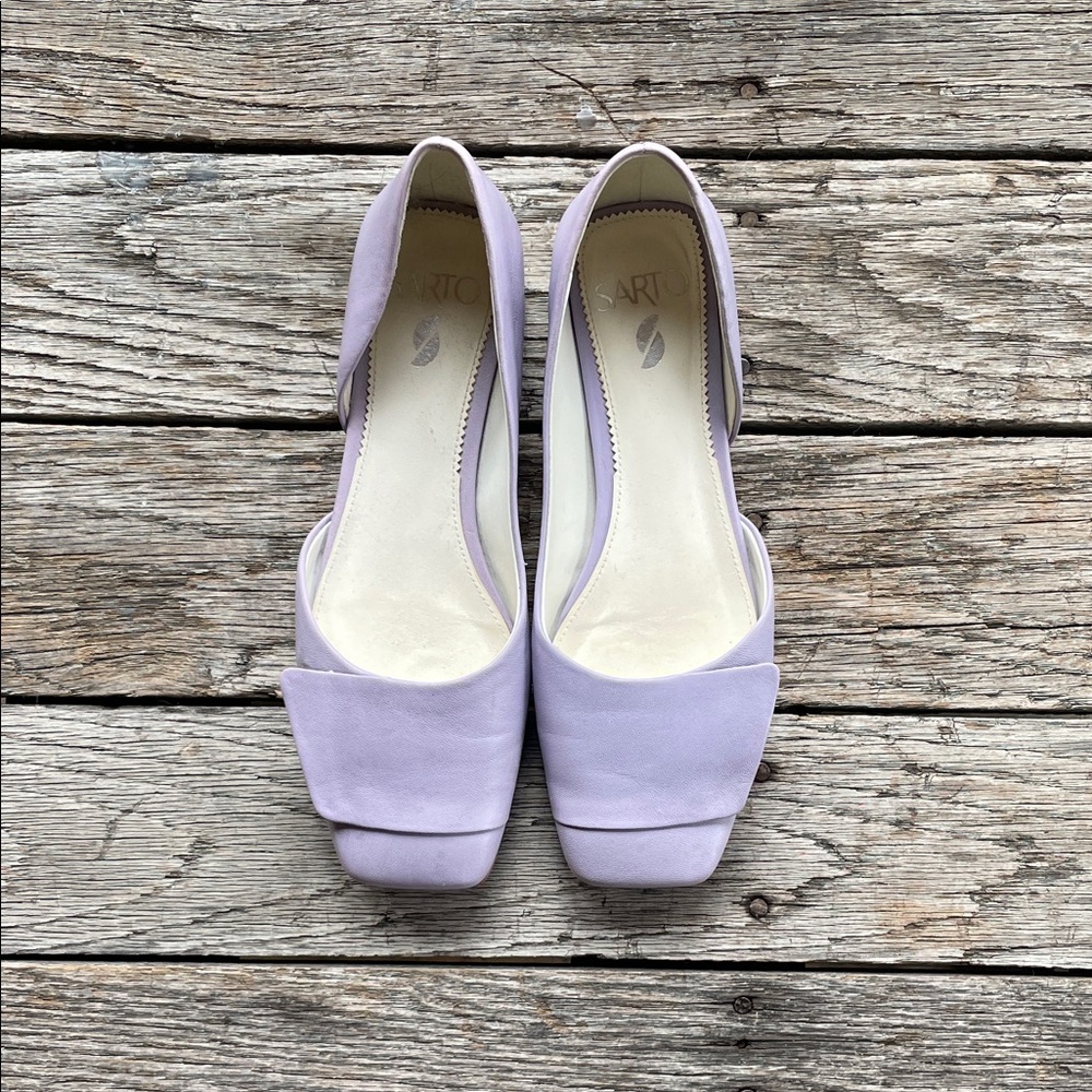 Sarto Lilac Suede Open-Side Block Heel Pumps for Women